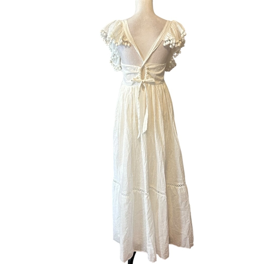 LULUS Chasing Summer White Swiss Dot‎ Tie-Back Maxi Dress SZ Small White NEW - Picture 5 of 10